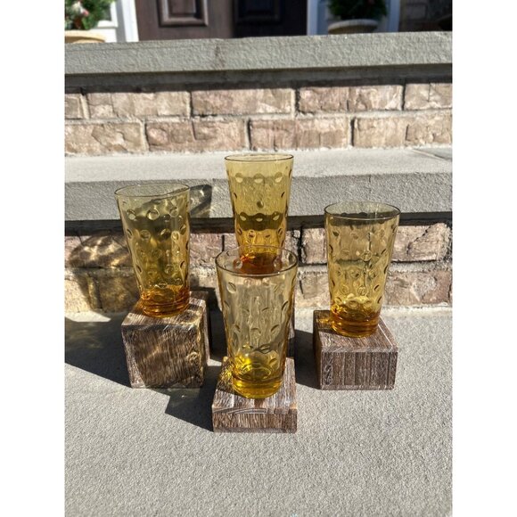 Hazel Atlas Capri Dot/Eldorado Gold Amber Glass Tumblers. - Picture 3 of 8
